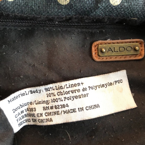 ALDO BACKPACK - BLACK & WHITE POLKA DOT WITH BROWN PLEATHER STAPS & TRIM - #216 - Picture 4 of 12